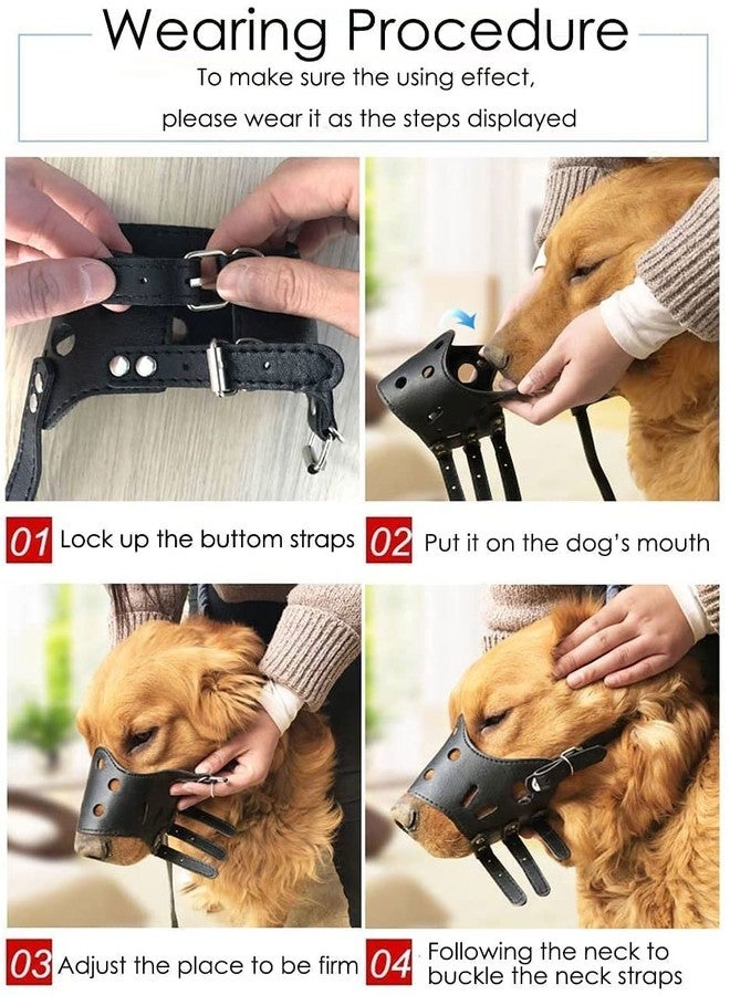 KsPups Leather Adjustable AntiBite Mesh Guard, Dog Leather Breathable Biting and Barking Safety Mask, Metal Buckle Leather Muzzle (Large) - Image 4